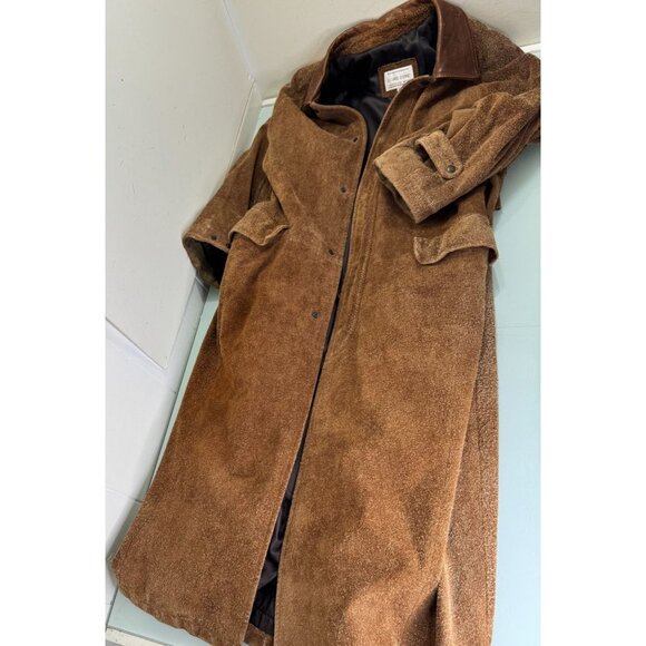 Vintage Lone Pine Leather Suede Long Coat Mens Size 42 Western Front Snap Camel - Picture 9 of 16